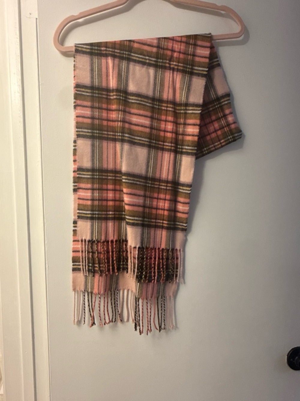 Pink Plaid Fringe Scarf - Women's Soft Wrap